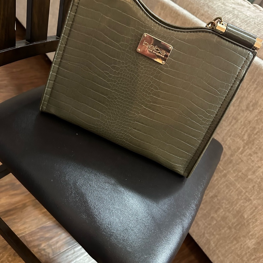 Bebe Dark Green Crocodile Embossed Clutch